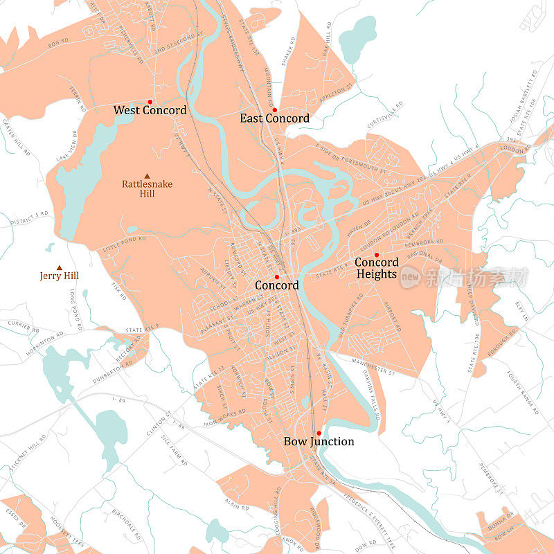 NH Merrimack Concord矢量路线图